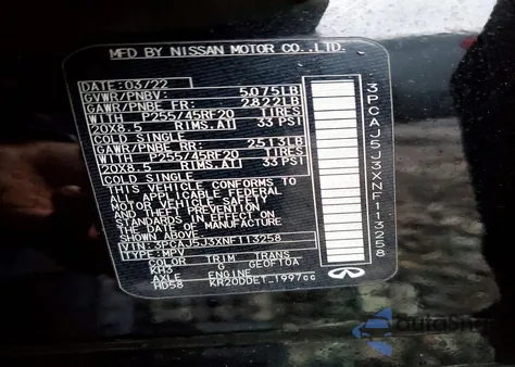 2022 Infiniti Qx55 Luxe z USA, uszkodzony, nr VIN 3PCAJ5J3XNF113258